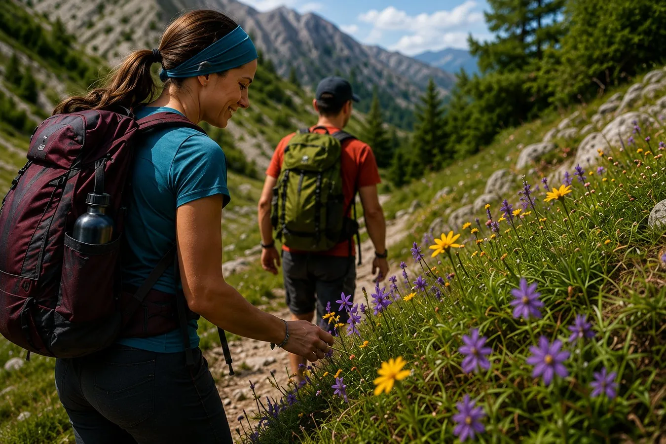 Planinari prolaze pokraj planinskog cvijeća